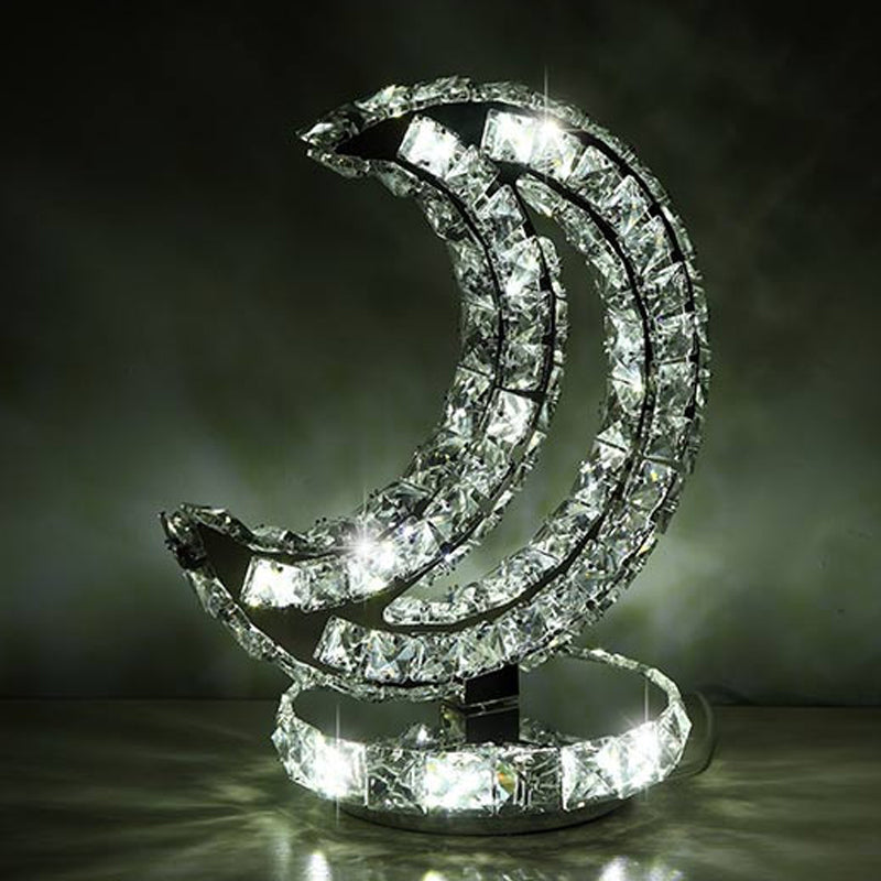 Crystal-Encrusted Led Night Lamp In Warm/White Light - Crescent/Circle/Heart Design Romantic And