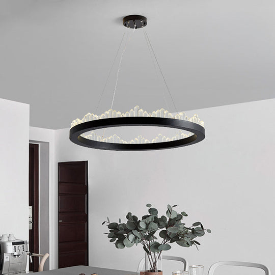 Minimalistic Crystal Led Chandelier: Small/Medium/Large Circle Hanging Lamp For Dining Room In