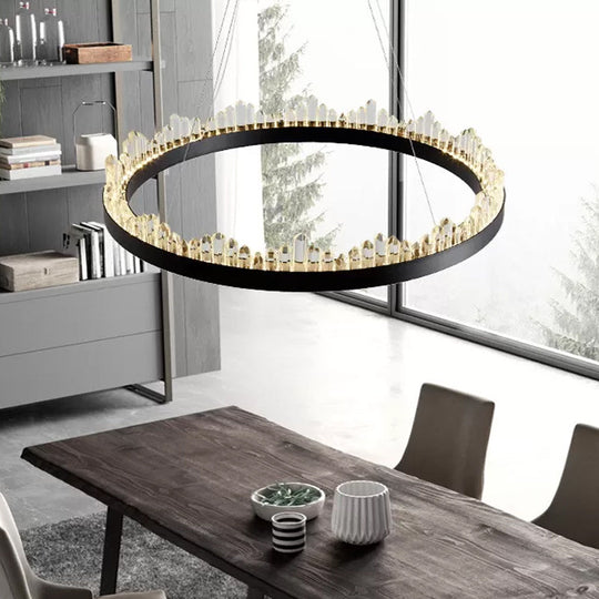 Minimalistic Crystal Led Chandelier: Small/Medium/Large Circle Hanging Lamp For Dining Room In