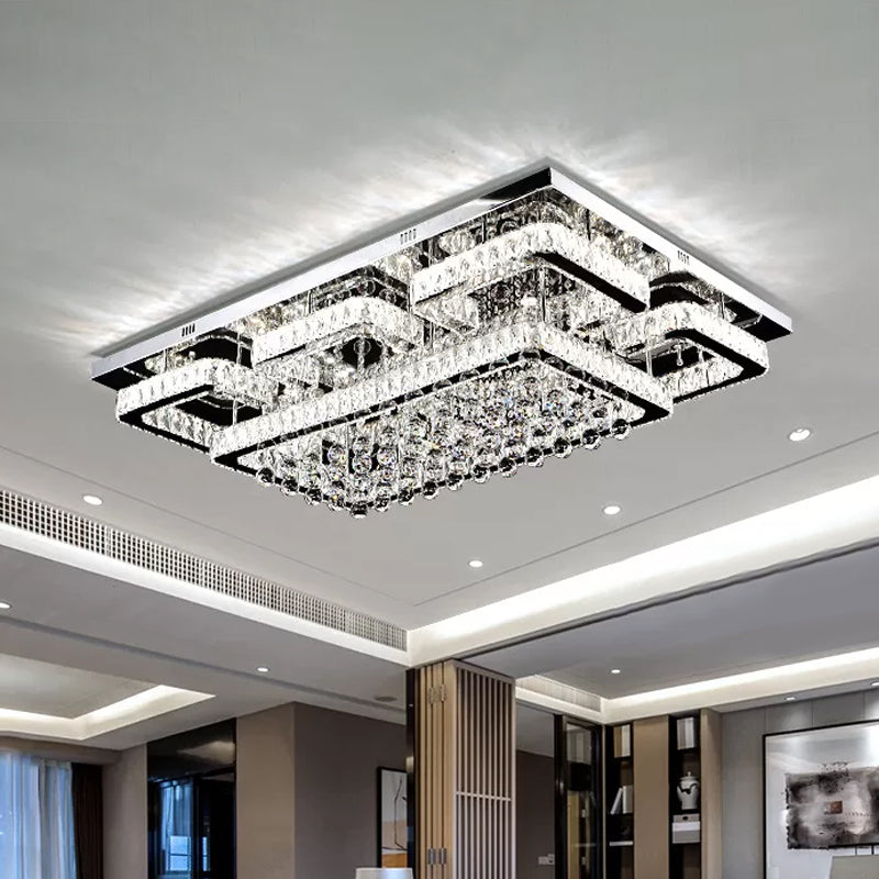 39.5/47 Rectangle Crystal Flush Mount Led Ceiling Light - Modern Living Room Lighting In Stainless