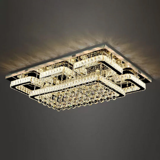 39.5/47 Rectangle Crystal Flush Mount Led Ceiling Light - Modern Living Room Lighting In Stainless