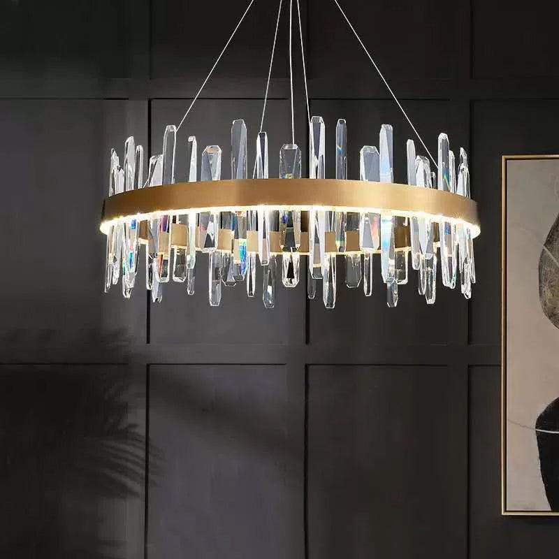 K9 Crystal Led Chandelier Pendant In Gold - Postmodern Circle Hanging Light (Small/Medium/Large)