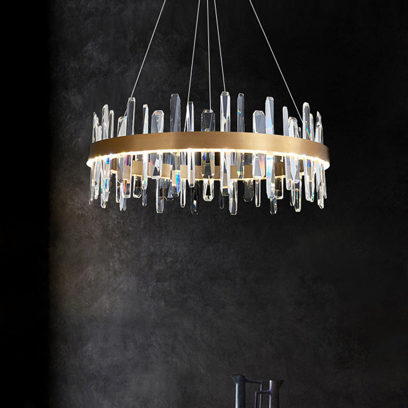 K9 Crystal Led Chandelier Pendant In Gold - Postmodern Circle Hanging Light (Small/Medium/Large)