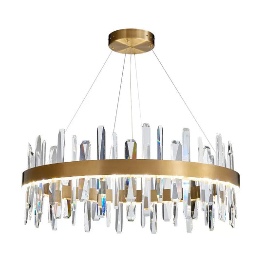 K9 Crystal Led Chandelier Pendant In Gold - Postmodern Circle Hanging Light (Small/Medium/Large)