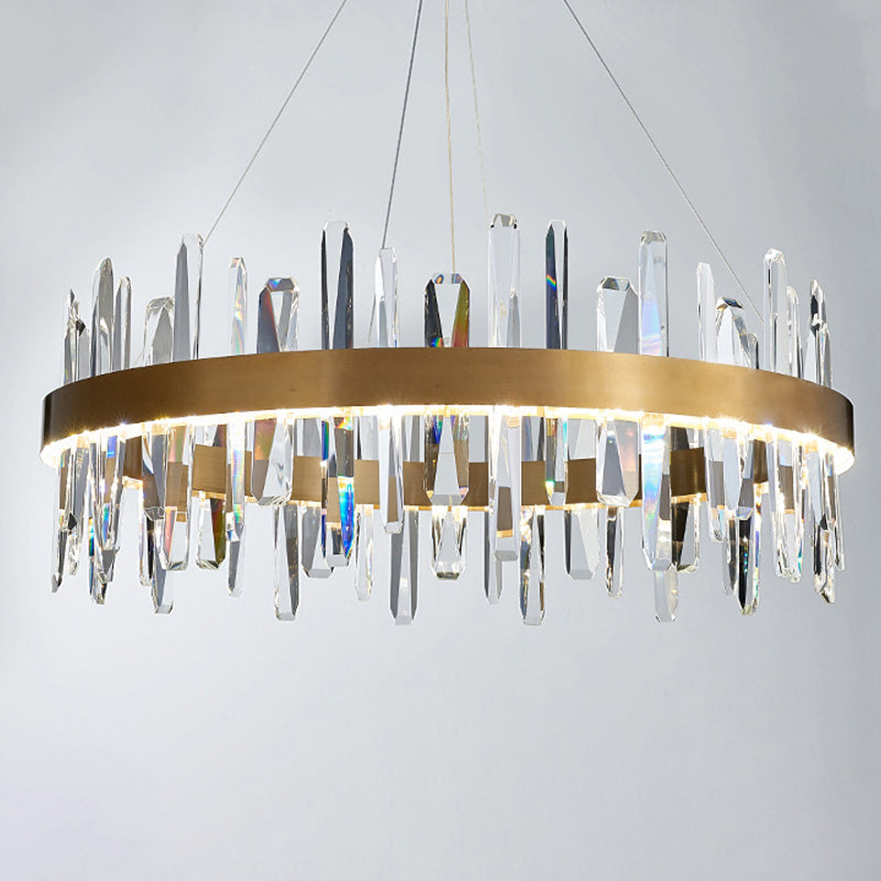 K9 Crystal Led Chandelier Pendant In Gold - Postmodern Circle Hanging Light (Small/Medium/Large)