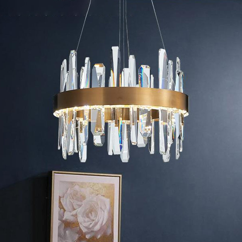 K9 Crystal Led Chandelier Pendant In Gold - Postmodern Circle Hanging Light (Small/Medium/Large) /