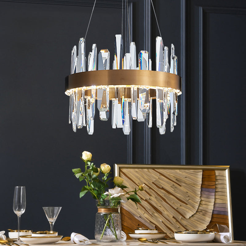 K9 Crystal Led Chandelier Pendant In Gold - Postmodern Circle Hanging Light (Small/Medium/Large)