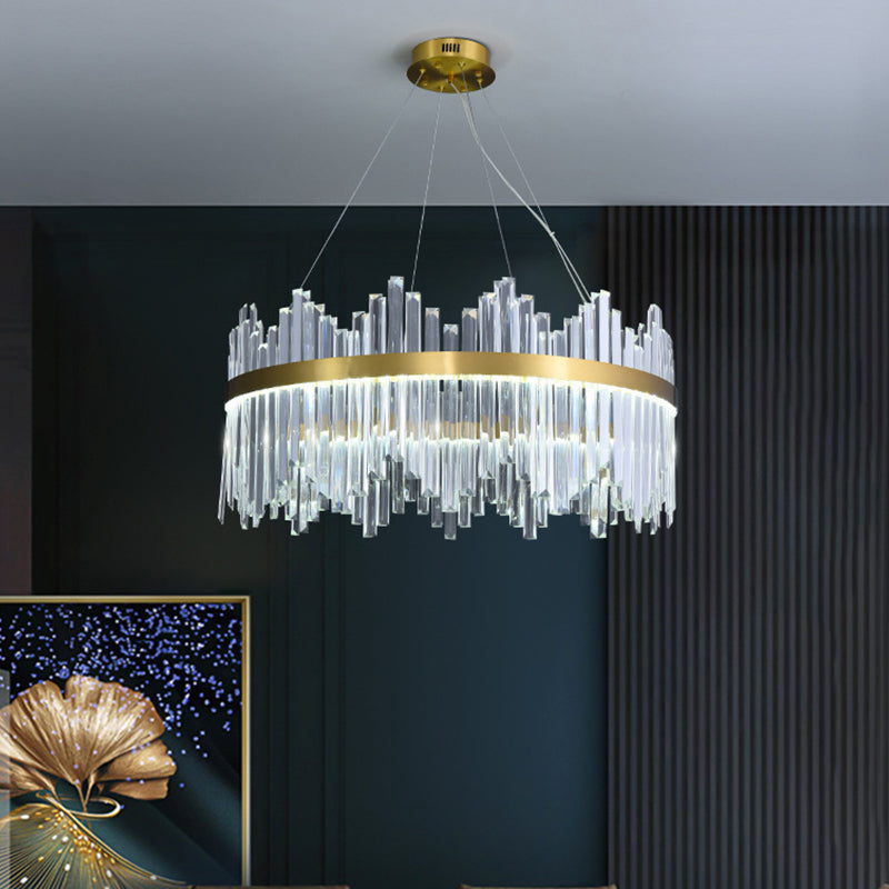 Glamorous Wavy-Trim Led Chandelier In Modern Gold With Crystal Prism Accent Multiple Sizes Available