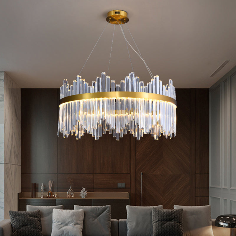 Glamorous Wavy-Trim Led Chandelier In Modern Gold With Crystal Prism Accent Multiple Sizes Available