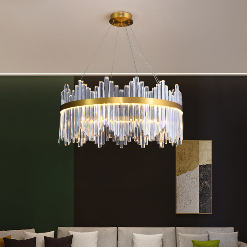 Glamorous Wavy-Trim Led Chandelier In Modern Gold With Crystal Prism Accent Multiple Sizes Available