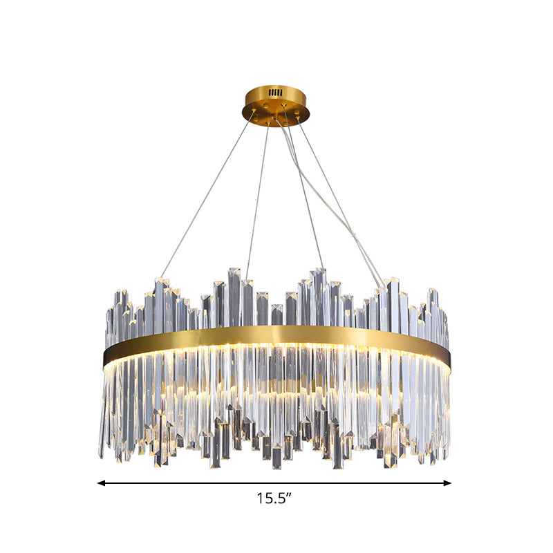 Glamorous Wavy-Trim Led Chandelier In Modern Gold With Crystal Prism Accent Multiple Sizes Available