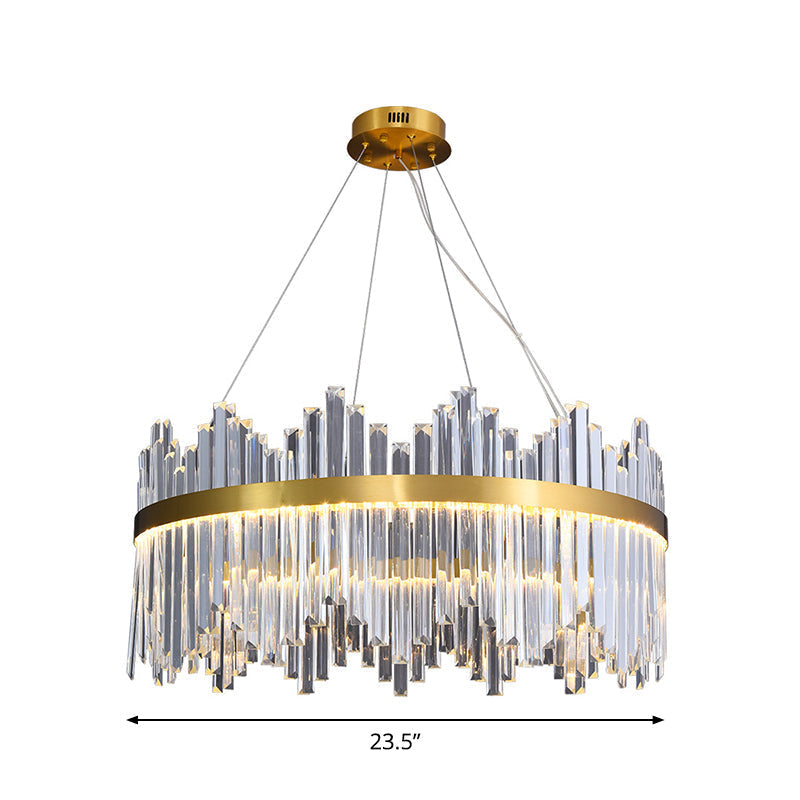 Glamorous Wavy-Trim Led Chandelier In Modern Gold With Crystal Prism Accent Multiple Sizes Available