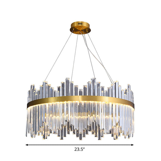 Glamorous Wavy-Trim Led Chandelier In Modern Gold With Crystal Prism Accent Multiple Sizes Available