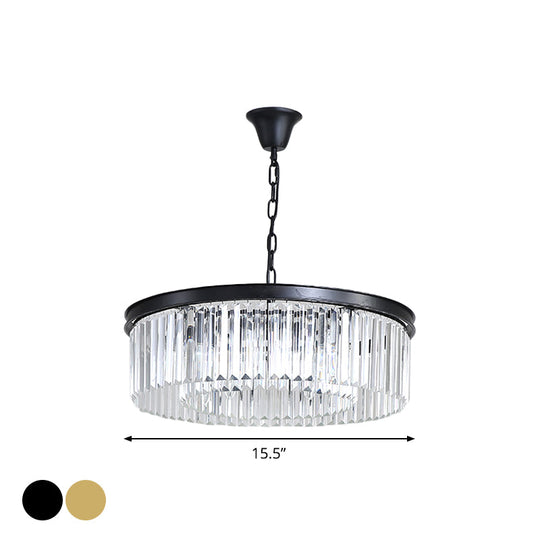 Minimalist Crystal Pendant Light Fixture - Black/Gold Round Design (4/12/16 Bulbs) For Restaurant