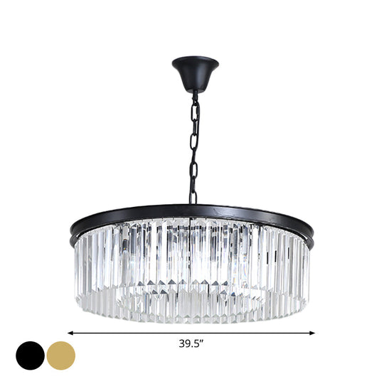 Minimalist Crystal Pendant Light Fixture - Black/Gold Round Design (4/12/16 Bulbs) For Restaurant