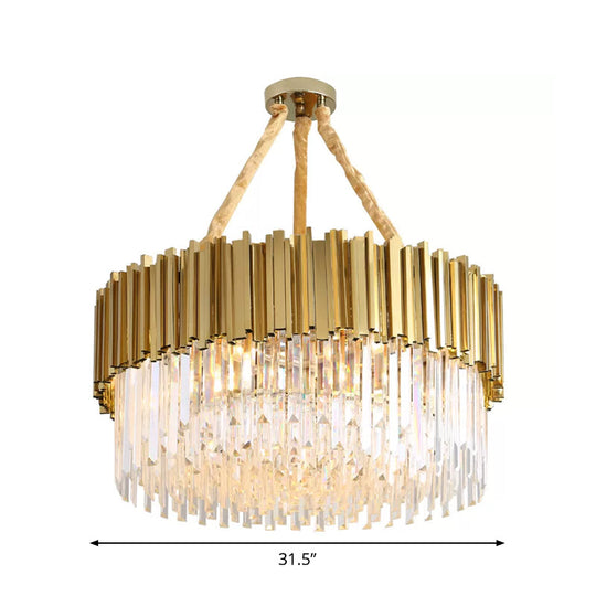 Contemporary Led Chandelier With Tri-Sided Crystal Rods Gold Finish For Dining Room 19.5/23.5/47