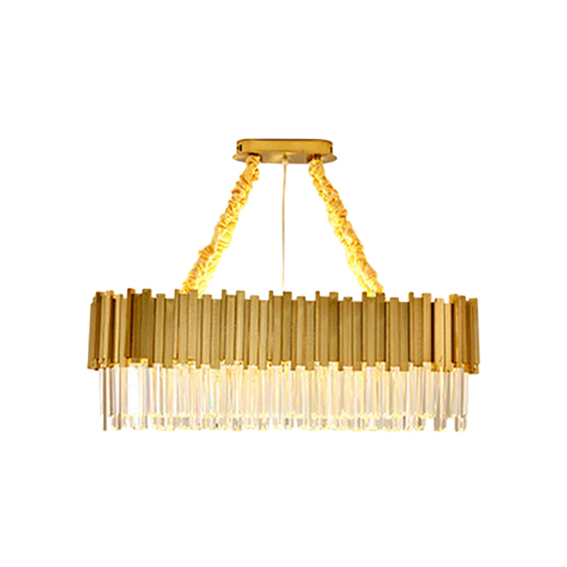 Contemporary Led Chandelier With Tri-Sided Crystal Rods Gold Finish For Dining Room 19.5/23.5/47