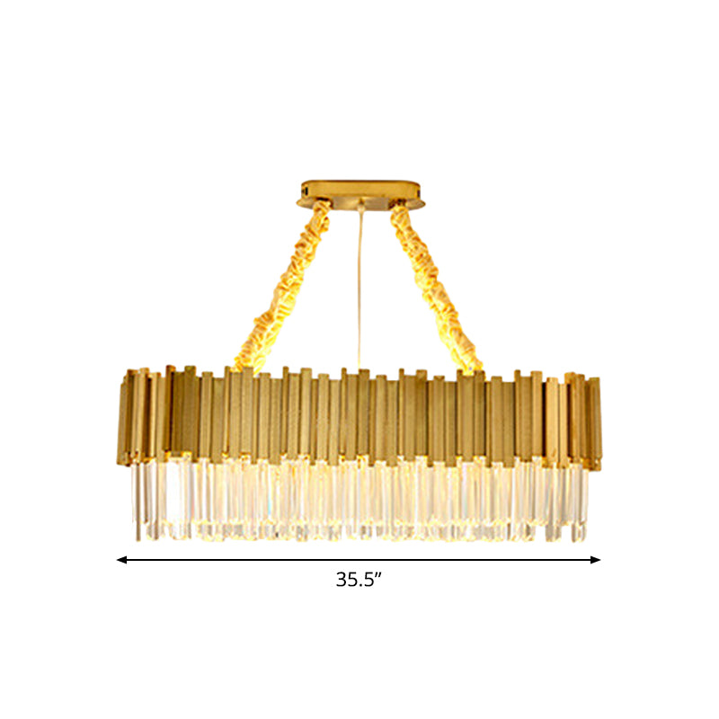 Contemporary Gold LED Chandelier with Tri-Sided Crystal Rods and Hanging Light Kit - Dining Room Drum/Ellipse Design, 19.5"/23.5"/47" Width