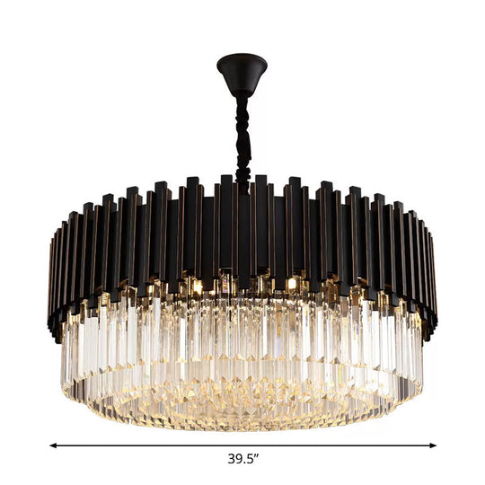 Modern Black Crystal Drum Chandelier - 8/12/16-Bulb Bedroom Pendant Lamp (Small/Medium/Large)