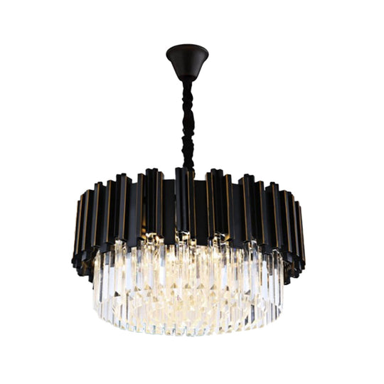 Modern Black Crystal Chandelier - Drum Shaped Pendant Lamp for Bedroom - 8/12/16-Bulb Options - Small/Medium/Large