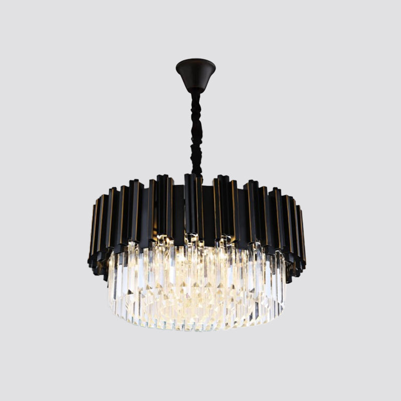 Modern Black Crystal Chandelier - Drum Shaped Pendant Lamp for Bedroom - 8/12/16-Bulb Options - Small/Medium/Large