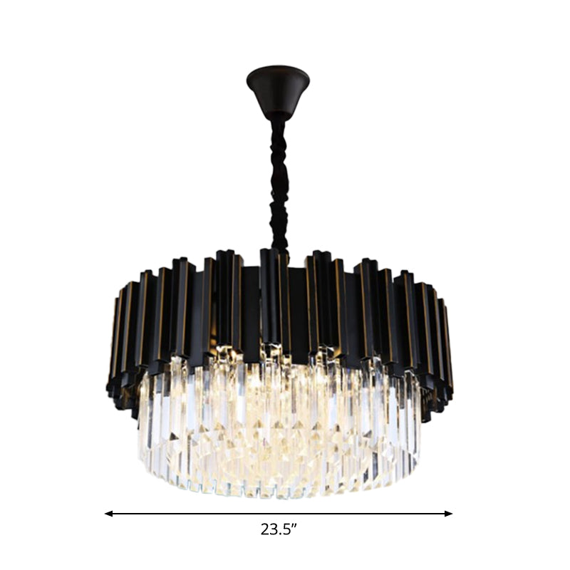 Modern Black Crystal Drum Chandelier - 8/12/16-Bulb Bedroom Pendant Lamp (Small/Medium/Large)