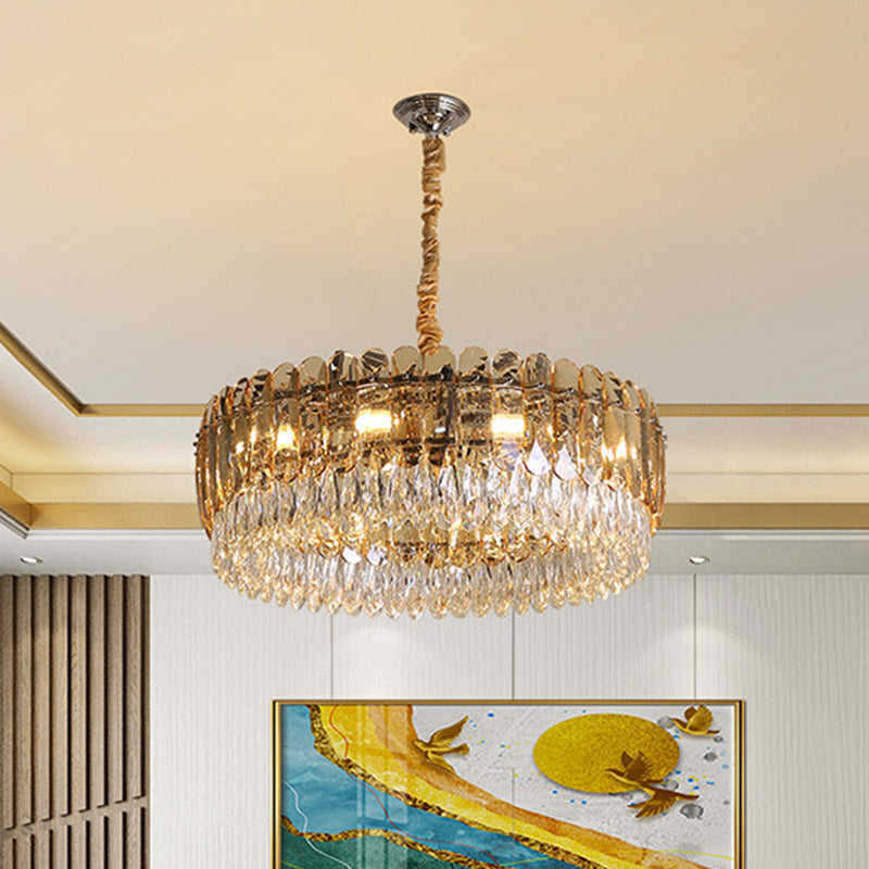 Modern Crystal Round Chandelier Pendant Light with 6/10 Silver Heads, Ideal for Bedroom Suspension