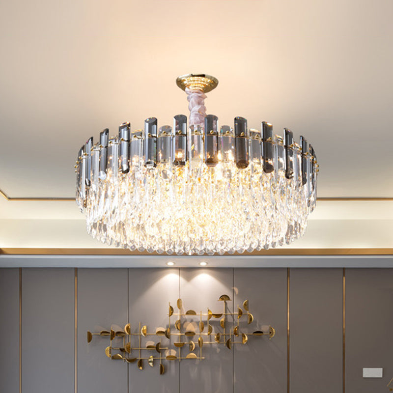 Modern Crystal Circular Living Room Pendant Chandelier - 5/12/18-Light Gold Hanging Light