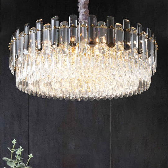 Modern Crystal Circular Living Room Pendant Chandelier - 5/12/18-Light Gold Hanging Light