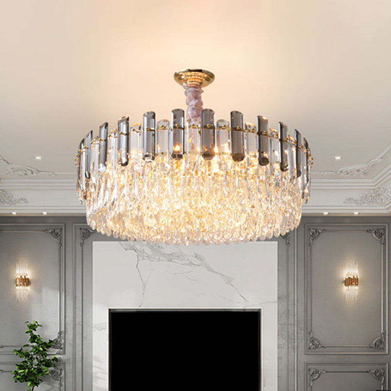 Modern Crystal Circular Living Room Pendant Chandelier - 5/12/18-Light Gold Hanging Light