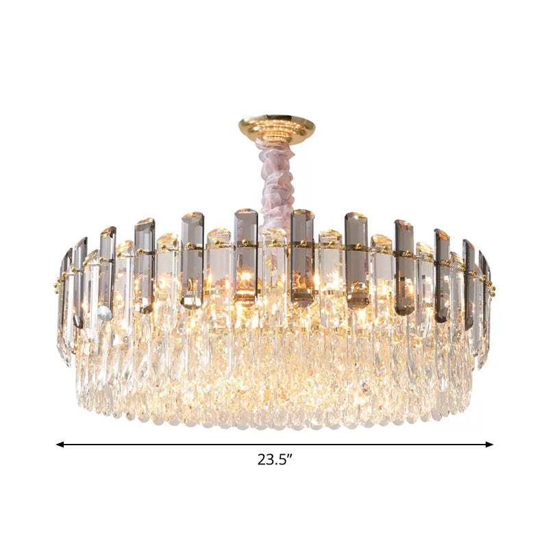 Contemporary Crystal Pendant Chandelier - Circular Living Room Gold Lighting (5/12/18 Lights)