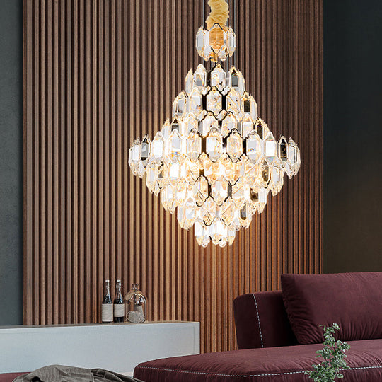 Stylish Modern Cone Pendant Lamp - 8/10-Head Silver Crystal Chandelier