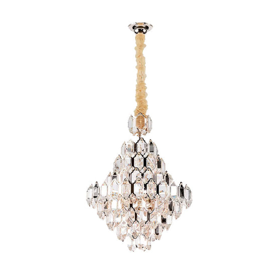 Modern 8/10-Head Silver Cone Pendant Lamp With Clear K9 Crystal Chandelier Light - Stylish And