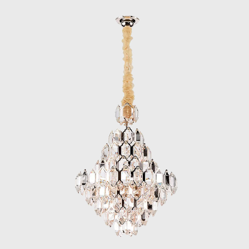 Modern 8/10-Head Silver Cone Pendant Lamp With Clear K9 Crystal Chandelier Light - Stylish And