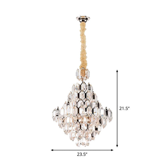 Modern 8/10-Head Silver Cone Pendant Lamp With Clear K9 Crystal Chandelier Light - Stylish And