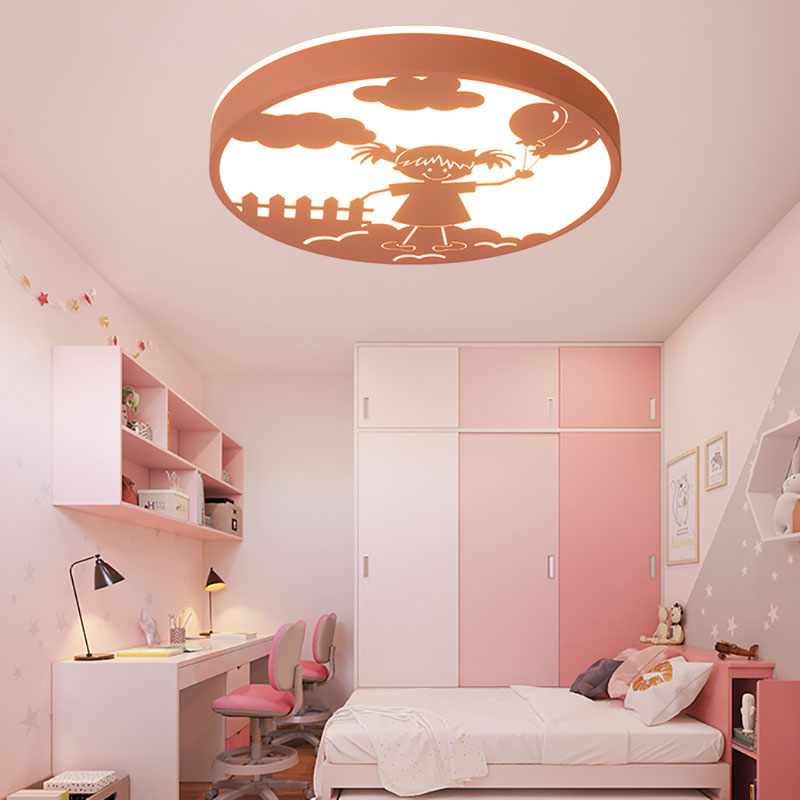 Round Baby Bedroom Flush Mount Light - Girl Deco Metal Macaron Loft Ceiling Lamp