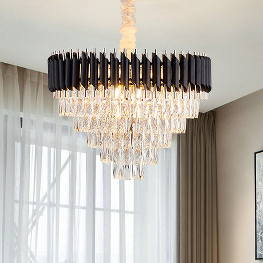 Modern Black K9 Crystal Prism Cone Chandelier Pendant - 10/13/33 Lights - Living Room Down Lighting