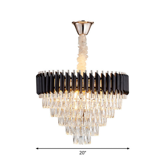 Modern Black K9 Crystal Prism Cone Chandelier Pendant - 10/13/33 Lights - Living Room Down Lighting