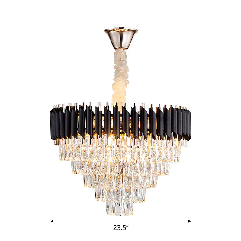 Modern Black K9 Crystal Prism Cone Chandelier Pendant - 10/13/33 Lights - Living Room Down Lighting