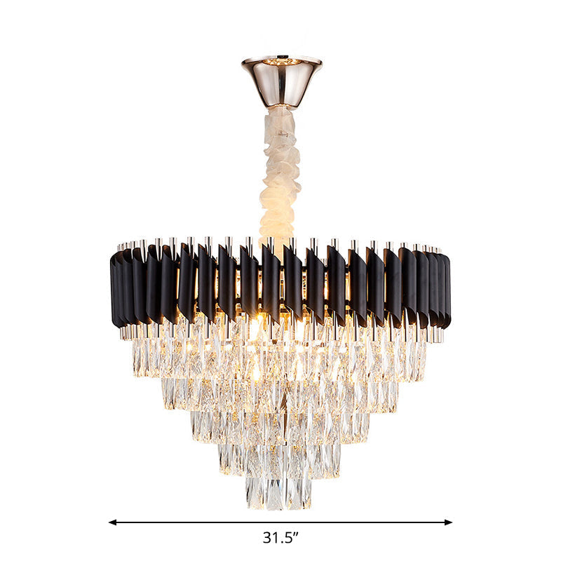 Modern Black K9 Crystal Prism Cone Chandelier Pendant - 10/13/33 Lights - Living Room Down Lighting