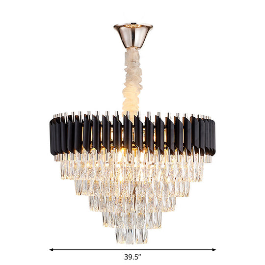 Modern K9 Crystal Prism Cone Chandelier Pendant - 10/13/33 Lights Black Ideal For Living Room Down