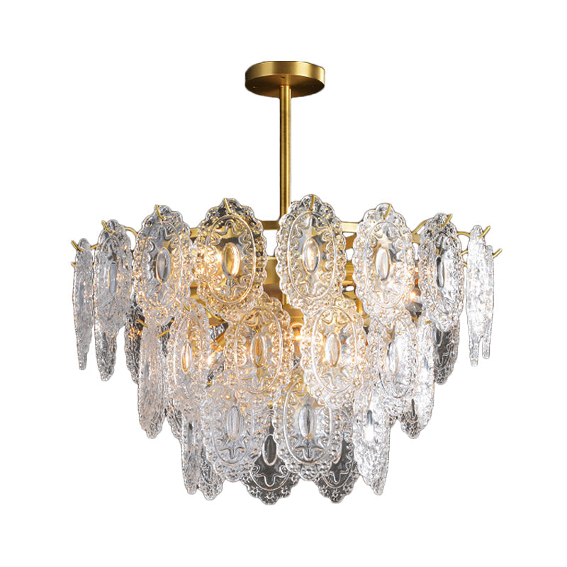 Scalloped Glass Chandelier - Modern Gold Pendant Light with 2/3/4 Tiers & 6/12/16 Bulbs for Dining Room Suspension