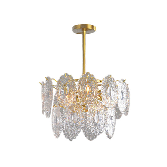 Scalloped Glass Chandelier - Modern Gold Pendant Light with 2/3/4 Tiers & 6/12/16 Bulbs for Dining Room Suspension