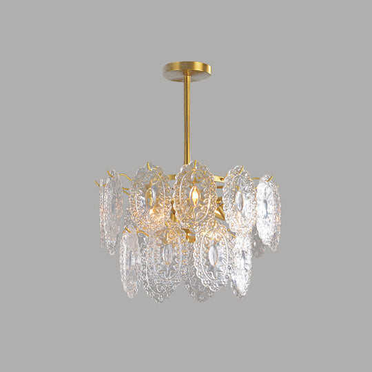 Scalloped Glass Chandelier With 2-4 Tiers And Modern Gold Suspension - Available In 6-16 Bulbs For