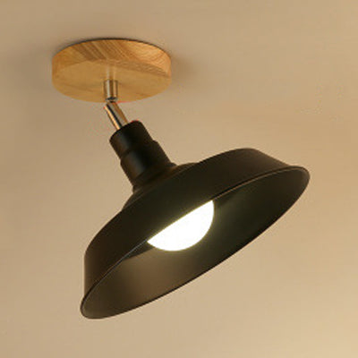 1 Head Semi Flush Mount Industrial Ceiling Light with Rotatable Globe/Barn Shade and Wooden Canopy - Black