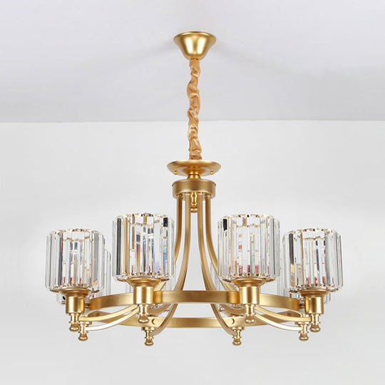 Postmodern Cylinder Chandelier 8/10-Light Prismatic Crystal Drop Lamp Black/Gold - Ideal For Living