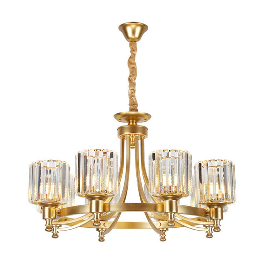 Postmodern Cylinder Chandelier - Prismatic Crystal Drop Lamp (8/10 Lights) - Black/Gold - Living Room