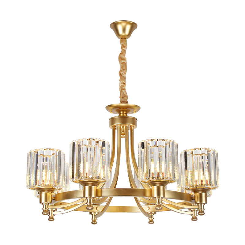 Postmodern Cylinder Chandelier 8/10-Light Prismatic Crystal Drop Lamp Black/Gold - Ideal For Living