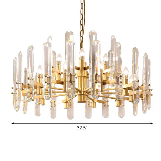 15-Light Radial Pendant Chandelier - Modern Gold Crystal Rod Design for Dining Room