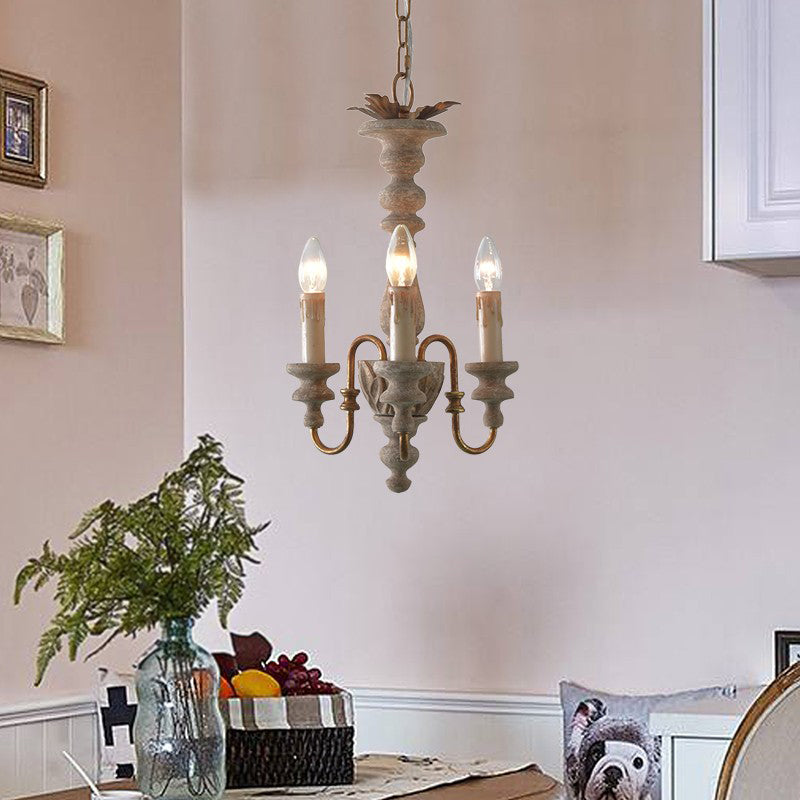 Rustic White Wooden Chandelier Pendant Light With Curved Arms And 3 Bulbs Ideal For Dining Rooms